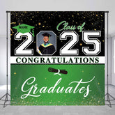 Aperturee - Aperturee Black Green Custom Name Photo Graduation Backdrop